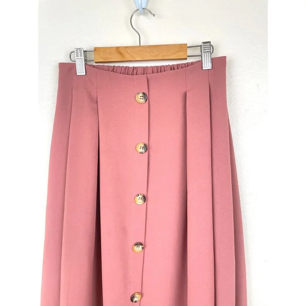 Womens Skirt Sz M Cottage Coquette Teacher Indie Grunge Midi Twee‎ Flowy Pink